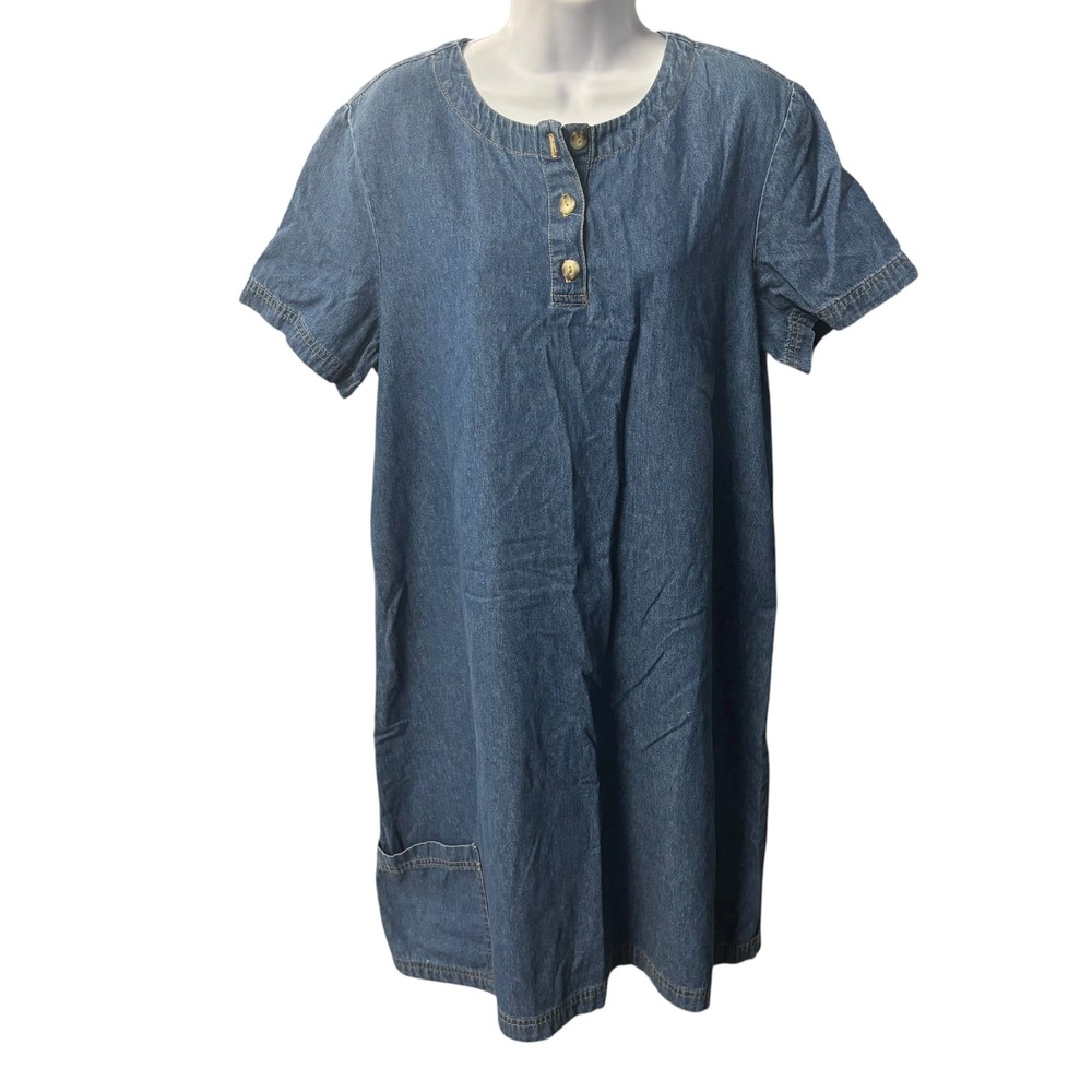 Bedford Fair Lifestyles Denim Button Front Short Sleeve Dress Women's Medium
